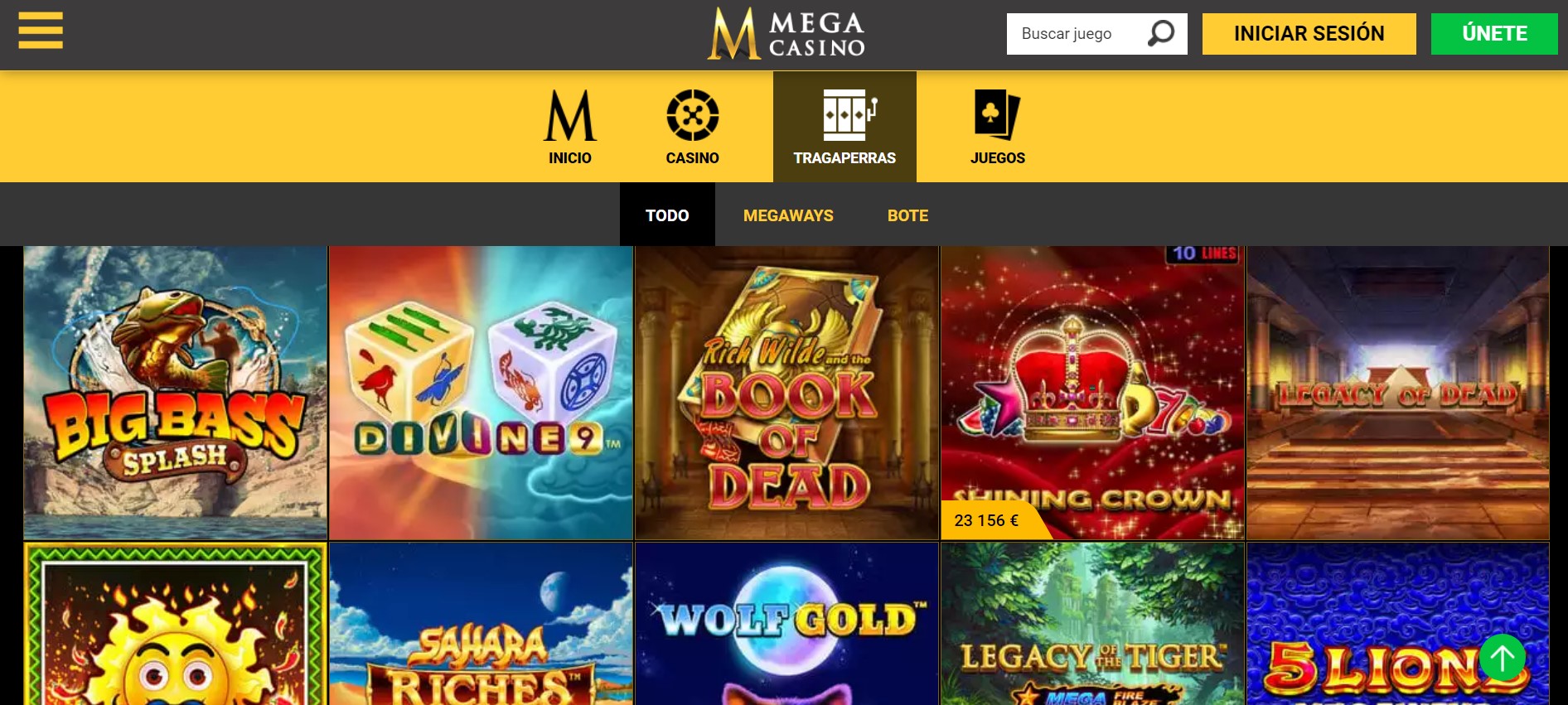 Tipos de juegos en Mega Casino
